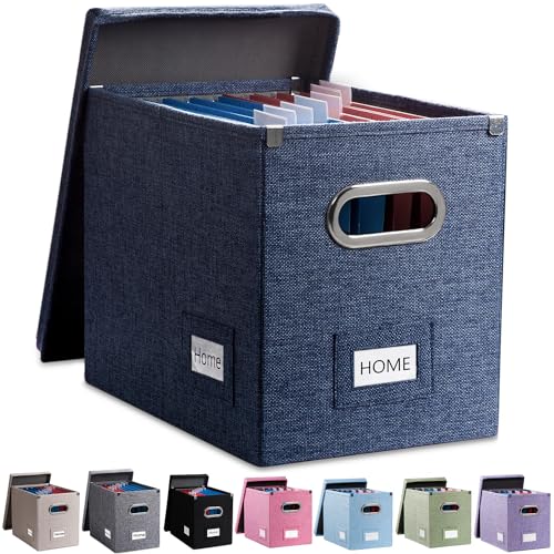 PRANDOM Linen File Organizer Box with Lid