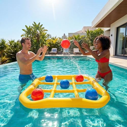 SpaceTime Pool Toys Games Set,53.9 × 51.1 × 5.5 in,Tic Tac Toe Inflatable Pool Floats Adult with 10 Balls,Floating Pool Games for Adults,Inflatable Pool Floaties for Pool Party (Yellow) - image 4
