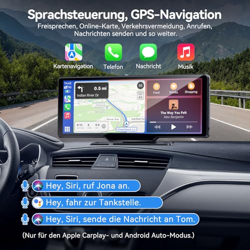 Carpeer CarPlay & Android Auto Display Car Stereo, Apple Carplay Display mit rückfahrkamera, 10.6 IPS-Touchscreen, OTA-Updates, Airplay, Super Link, GPS Navigation, Siri &G00gle, BT-Audio, FM, AUX