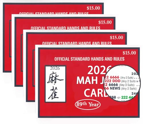 mah Jong 2026 Cards Official Revision - Large Size - 4Pcs