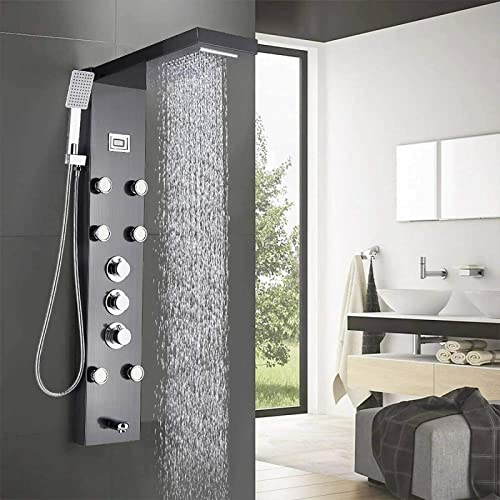 Panel de ducha termostático torre de masaje con sistema de cascada y lluvia acabado en bronce aceitado miniatura 2