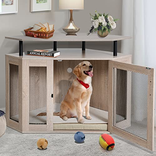 Dog Crate Kennel, Corner Dog Crate with Cushion Indoor Use, ...