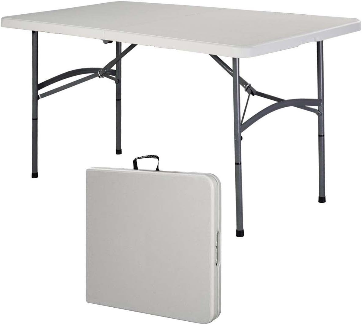 5' Folding Table Portable Indoor Outdoor Picnic Party Dining Camp Tables Utility - Legs Can Be Locked Into A Fixed Position For Stability - Durable Nylon Adjustable Glides Protect Floor Surfaces
