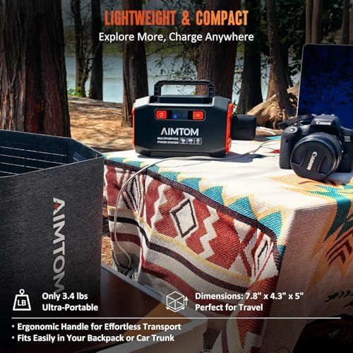 AIMTOM Portable Power Station 173Wh Lithium Battery, 200W AC Outlet (250W Surge), 18W USB-C, 2x USB-A, 2x 12V DC Outputs, LED Flashlight – Ideal for Camping, Travel, Emergency Backup, RV, Home Use — view 6