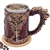WOKHACH Medieval Dragon Mug - Stainless Steel GOT Drinking Tankard Viking Coffee Cup, Norse Mythology Poetic Gothic Decor Party Decoration Dragon Gift, 18OZ