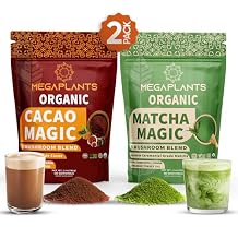 MegaPlants Cacao Magic & Matcha Magic 30 Servings | Superfood 5 Mushroom Powder Blend for Focus, Clarity & Energy | USDA Organic