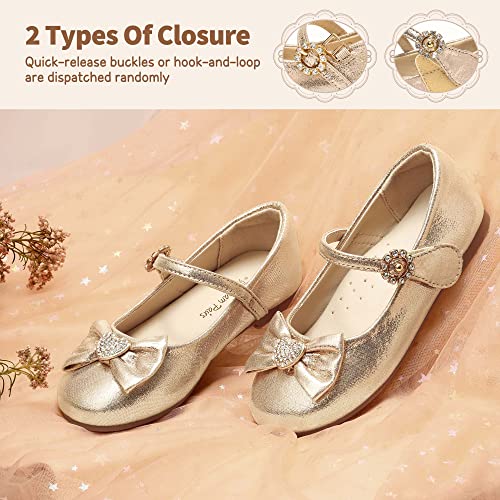 Dream Pairs Angel-22 Mary Jane Front Bow Heart Rhinestone Buckle Ballerina Flat (Toddler/ Little Girl) New, Gold, 9 M Us Toddler #TOP2