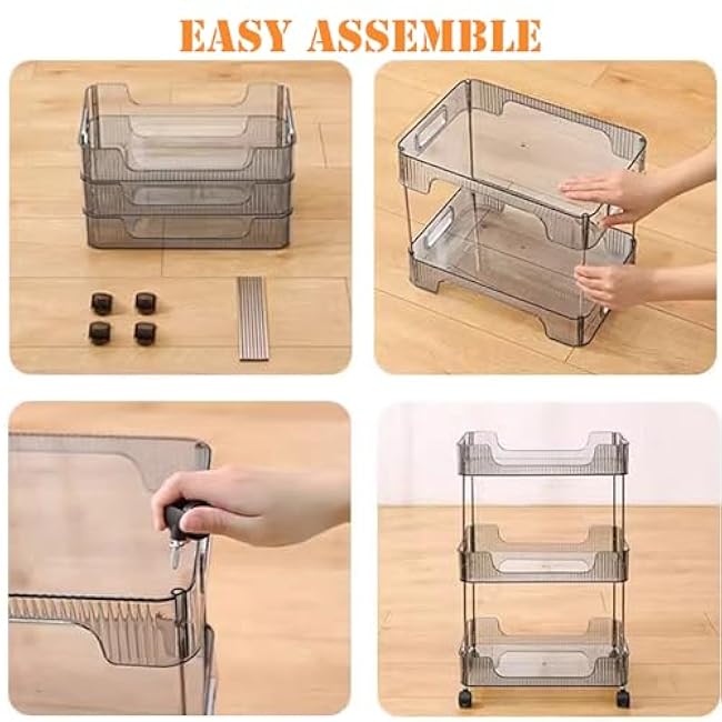 Rolling Storage Cart 4 Tier Clear Bathroom Utility Carts, Mobile Shelving Unit for Kitchen Office Living RoomGreen,13.2 Lx8.7 Wx27.6 H-09To6yDn