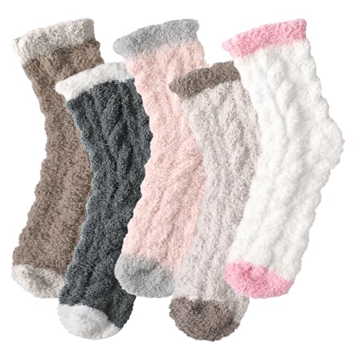 5 Pairs Super Soft and Cozy Fuzzy Winter Socks for Women -Womens Fluffy Cozy Socks Warm Sock for Women Slipper Sock