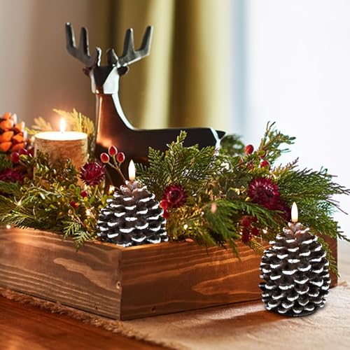 Image of Wondise Flameless Candles with Timer, Battery Operated Flickering 3D Wick Real Wax Pine Cone Candles for Christmas Indoor Decoration, Set of 2(D3.5 x H6 Inch)