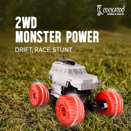 Image of Cockatoo-Kids Trailblazer 2WD Rechargeable Remote Control Car with App & Remote, Off-Road Monster Truck Toy for Boys Girls, Nitro Boost, Shock Absorber, Bluetooth Speaker, Fast USB Charging, White