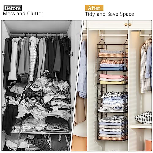 X-Cosrack Hanging Closet Organizer And Storage 5 Tier Closet Hanging Shelves For Handbags & Adjustable Collapsible Hanging Clothes Sweaters Closet Organizer Metal Shelves For Bedroom Cabinet #TOP4