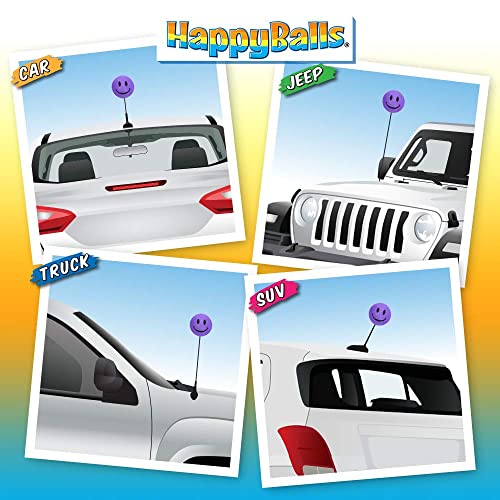 HappyBalls Happy Smiley Face Car Antenna Topper/Auto Mirror Dangler/Cute Dashboard Accessory (Purple) - Thumbnail 3