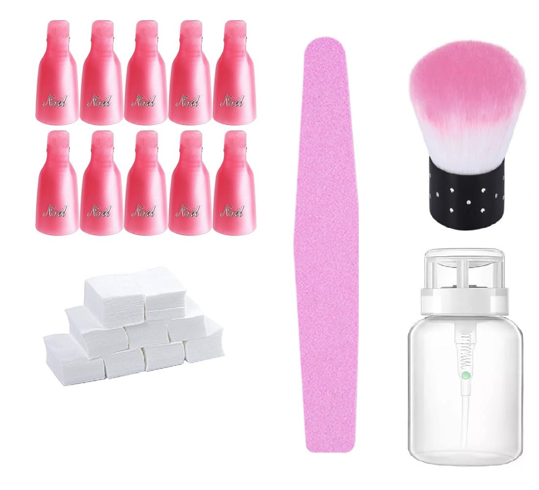 Zusaca Nail Polish Gel Remover Tools Kit, 10 Pcs Nail Clips, 100ml Nail Polish Remover Bottle, 1000 Pcs Remover Cotton Pad, Nail Brush, Nail File, Set of 1.-picture-21