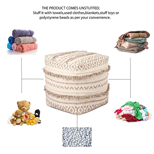 · Redearth · Unstuffed Pouf Ottoman Cover Textured Boho Storage Cube Bean Bag Poof Pouffe Farmhouse Footrest For Living Room, Bedroom, Nursery; 100% Cotton (20"X20"X20"; Taupe Natural) #TOP3