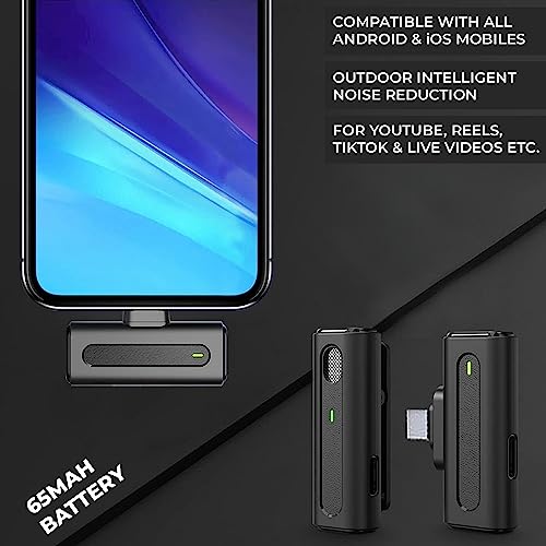 Image of K90 Wireless Microphone for YouTube and Voice Recording with Noise Reduction and Auto Pairing Facility Lapel Wireless Microphone for Type C Mobile and iPhone Collar Mic (Black, Pack of 1)