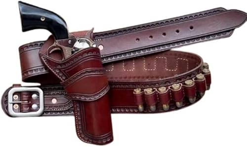 Leather Gun Holster Belt for Revolver | Tooled Western Cowboy