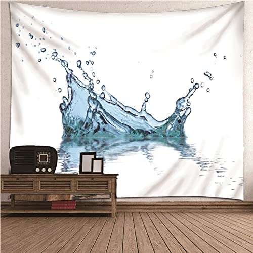 Tapisserie imprimer salon bleu : grand tissu decoratif vague japonaise pour lit