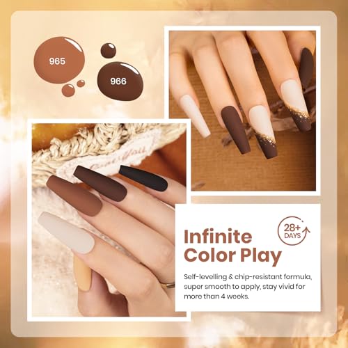 Image of Beetles Brown Gel Polish - 6 Colors Nude Brown Neutral Beige Khaki Glitter Gold Gel Nail Polish Set Roasted Chestnuts Collection Uv Gel Nail Art Manicure Gift for Women