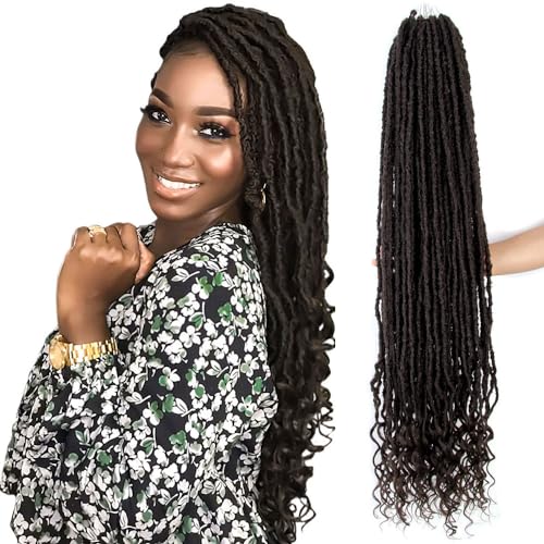 Niseyo Wild Locs 30 Inch Distressed New Faux Locs with Curly Ends 8 Packs Long Soft Pre-looped Goddess Crochet Hair (4#, Brown)