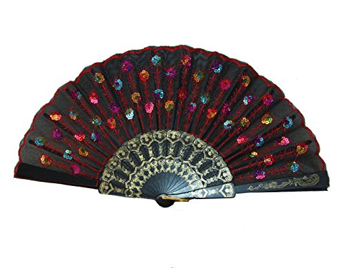 yinxiaoda Liroyal Peacock Pattern Sequin Fabric Hand Fan Decorative Fashionable (Green)