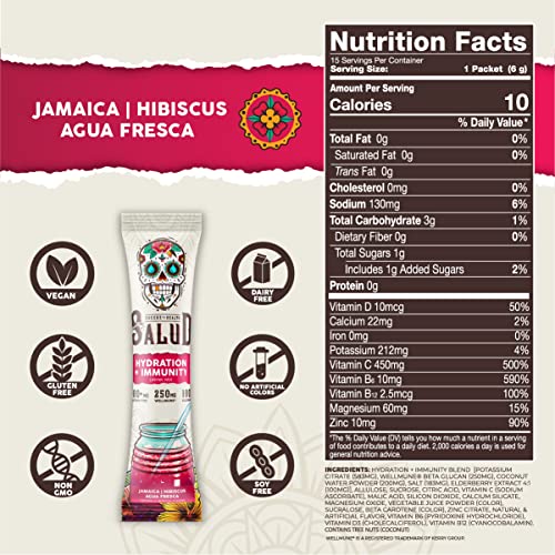 Salud 2-In-1 Hydration And Immunity Electrolytes Powder, Hibiscus - 15 Servings, Jamaica Agua Fresca Drink Mix, Elderberry, Dairy & Soy Free, Non-Gmo, Gluten Free, Vegan, Low Calorie, 1G Of Sugar #TOP2