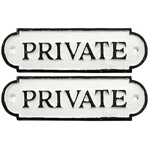 AuldHome Cast Iron Private Signs (2-Pack); Rustic Style Restricted Area Door Plaques