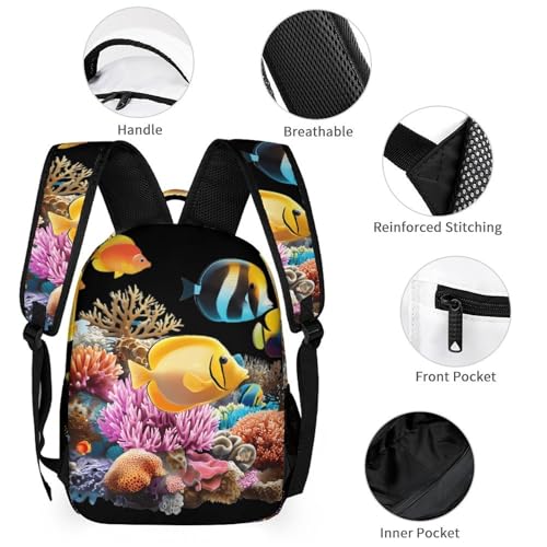 Colorful Tropical Fish Printed Backpack with Lunch Box Bag Pencil Case Pouch 3pcs Daypack Set for Women Men3