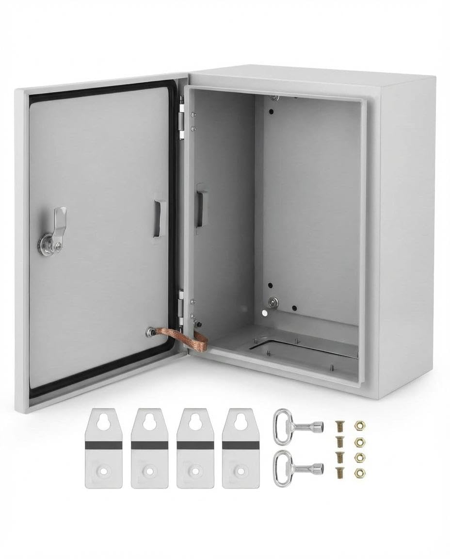 PeakPursuit 16x12x6 NEMA 4X Steel Enclosure Box - IP66 Waterproof Dustproof Electrical Junction Box for Outdoor Indoor Use