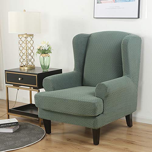 Wingback Chair Cover 2-Piece, Wing Chair Covers Armchair Chair Slipcovers Spandex Sofa Cover Furniture Protector Machine Washable Removable For Living Room, Bedroom,Hotel(Green) #TOP2