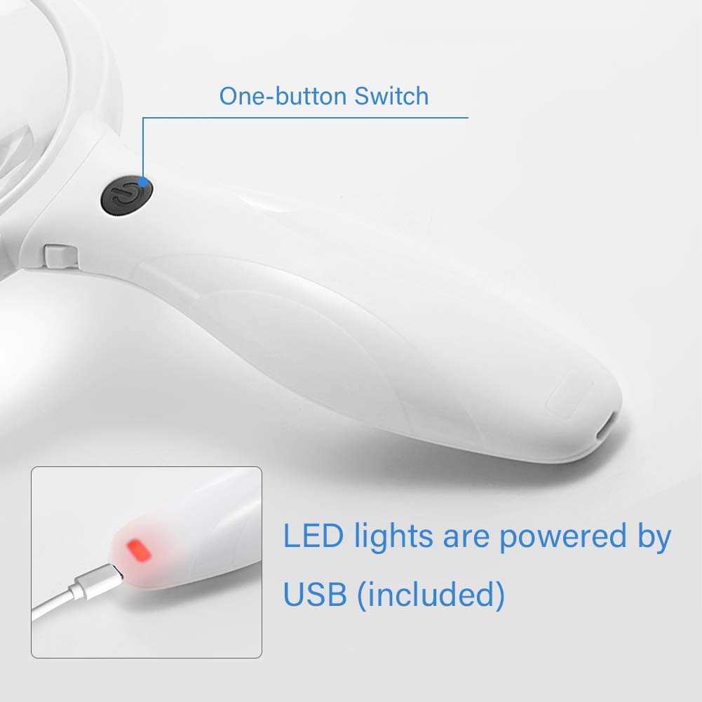 Extra große LED-Handlupe mit 2 Leuchten – 110 mm mit 30-facher und 60-facher Vergrößerung – Beleuchtete Leselupe für Senioren, Menschen mit Sehschwäche und Makuladegeneration