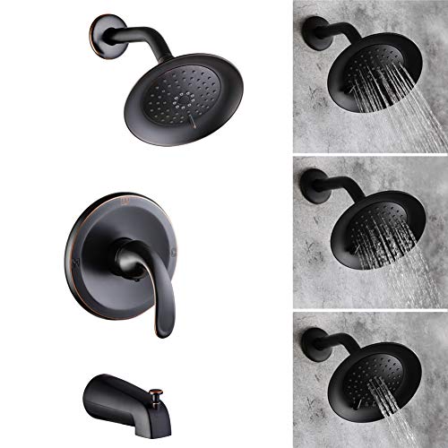 Oil Rubbed Bronze Shower Faucet Set With Tub Spout, Tub And Shower Trim Kit With 3-Spray 6 Inch Touch-Clean Shower Head Bathroom Single-Handle Tub And Shower System Rough-In Valve Included #TOP13