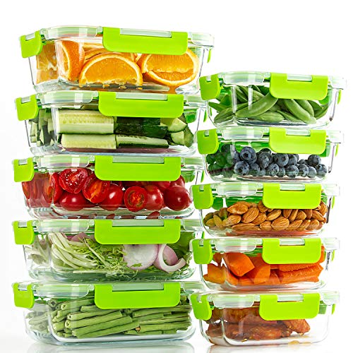 Image of C CREST Glass Containers for Food Storage with Lids, [10-Pack] Meal Prep Containers for Kitchen, Home Use, BPA Free