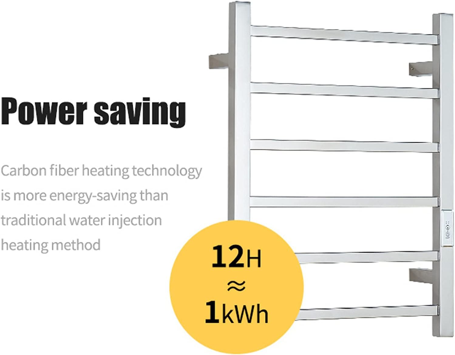 Silver Electric Heated Towel Rack Smart Carbon Fiber Bathroom Constant Temperature Heated Towel Rail Radiator Wall-Mounted 304 Stainless Steel Towel Warmer with Timing Function P (Plug in)