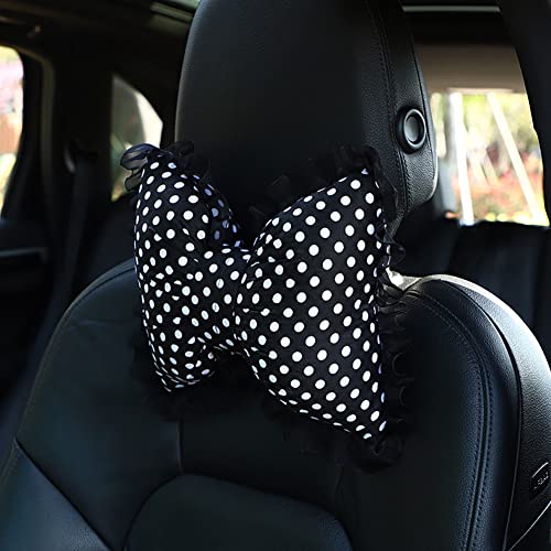 seemehappy Car Headrest Pillow, Polka Dot Vintage Car Neck Pillow,Head Rest Cushion Neck Support Car Pillow for Driving and Travelling-Neck Pillow-Black