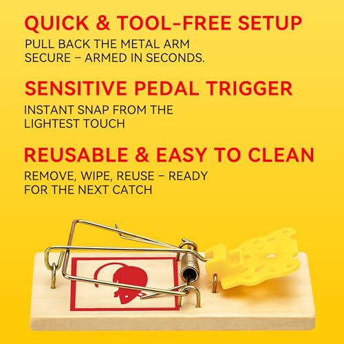 Image of LULUCATCH Mouse Traps,12 Pack Classic Plastic Pedal Snap Traps for Indoor Outdoor Use, Fast & Effective High Catch Rate Wooden Mouse Traps, Reusable Mice Rodent Traps for Home, Garage & Kitchen