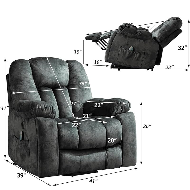 Sillón reclinable grande con masaje y calor gris miniatura 3