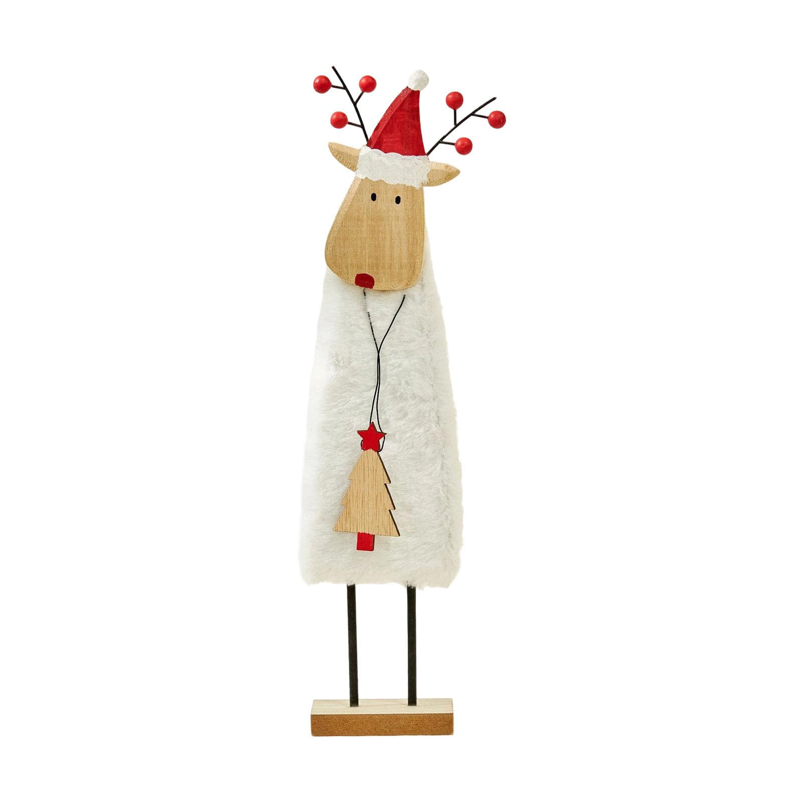 Tsophreniq Felt Reindeer Santa Figure Ornament with Wood Base for Home Mantels Christmas Decoration