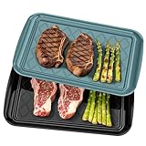 Serving Trays for Party - Set of 2, Large Serving Platters for Raw and Cooked Food, Dishwasher Safe, 17Γ10.5-inch Stackable Plastic Party Supplies for Grilling, BBQ, Meal Prep (Green, Black)
