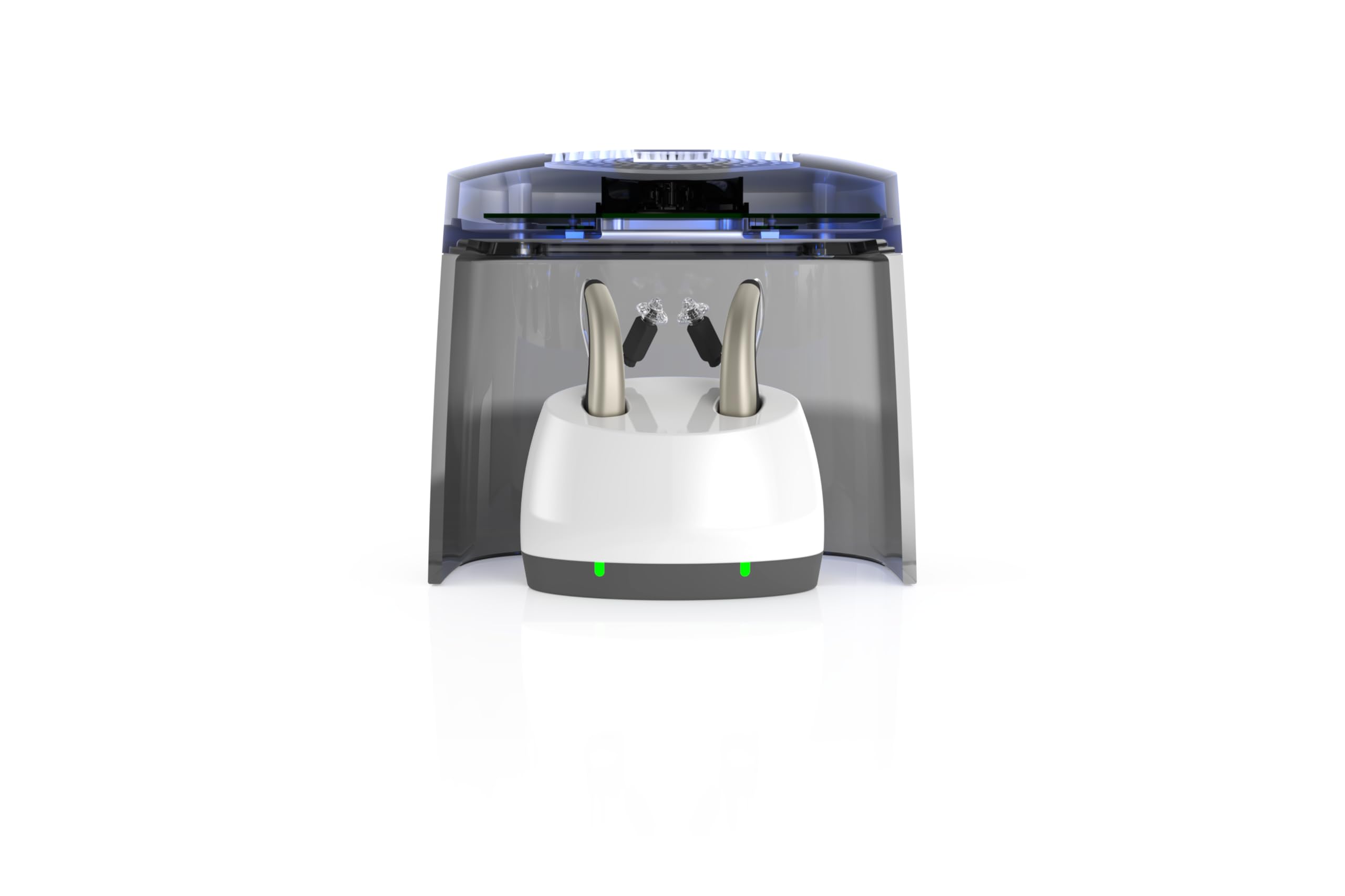 flow-med dry-cap UV 1.2 - Deumidificatore Apparecchi Acustici - Ricarica, Pulizia e Asciugatura Simultanee - Per ogni Apparecchio Acustico - Dispositivo Medico - 4 LED UV-C - Ventola e Calore - USB-C