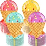 Zubebe 200 Pieces Ice Cream Party Plates 10'' Disposable Paper Plates for Kids Boys Girls Toddlers Summer Ice Cream Themed Birthday Wedding Baby Shower Family Gathering Party Supplies Decorations
