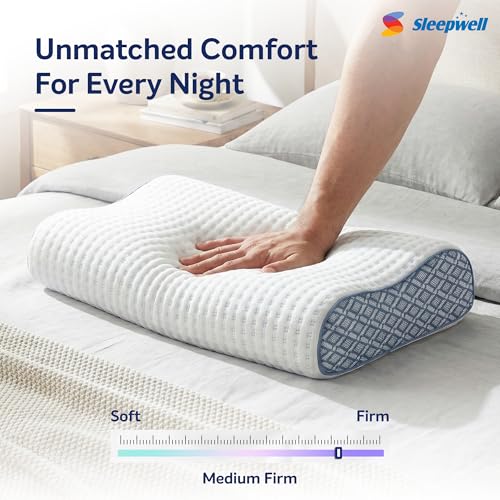 Image of Sleepwell Ortho Pro Pillow | PU Latex Foam | Neck Support & Pressure Relief | Hypoallergenic & Dust Resistant | Medium Firm | Lightweight & Breathable | Machine Wash | 24 x 16 Inches | Pack of 1