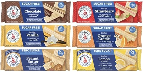Voortman Bakery Sugar Free Wafers - Chocolate, Vanilla, Strawberry, Lemon, Peanut Butter, and Orange Creme, 9 Ounce (Pack of 6)