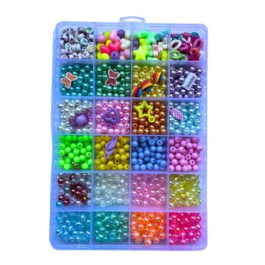 Kit de Miçangas Estojo Grande p/fazer Pulseiras Bola Sabão 1750 pçs Coloridas + Rolo de Silicone 10m