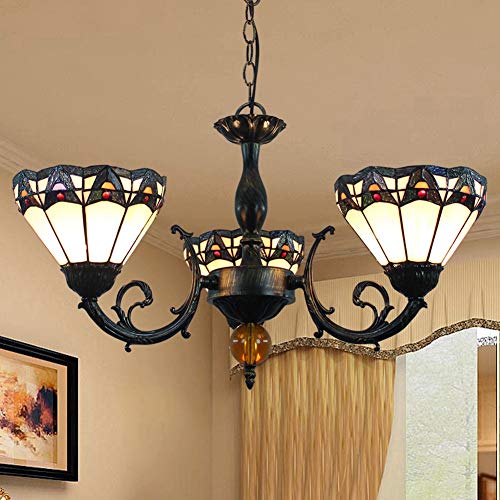 Lustre Tiffany vitrail romain 3 bras pour sublimer un plafond bas