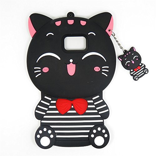 Samsung Galaxy ON5 Case, Maoerdo Cute 3D Cartoon Black Stripes Plutus Cat Lucky Fortune Cat Kitty with Bow Tie Silicone Rubber Phone Case Cover for Samsung Galaxy On5 G550 G5500
