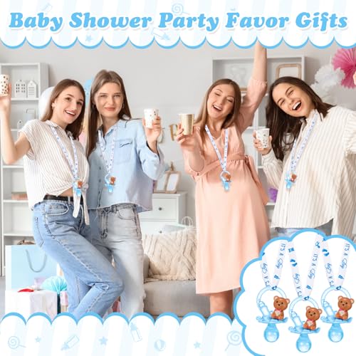 Image of Coume 36 Pcs Baby Shower Pacifiers Necklace Cute Bear Bottle Acrylic Pacifiers Necklaces for Baby Shower Games Guests Gender Reveal Party Favors Prize Decorations DIY (White,Blue,Cool)