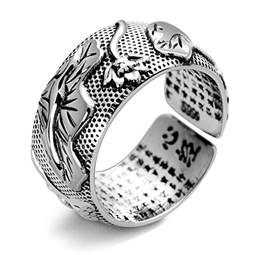 Bague Argent 925 Homme KnSam : anneau vintage solide qui ne verdit pas la peau avec gravure Lotus