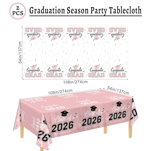 Image of Oigco 2 Pack Pink Graduation Tablecloths, Graduation Decorations Class of 2026, Congrats Grad Plastic Table Cloths for Graduation Party Decorations, 54 x 108 Inch