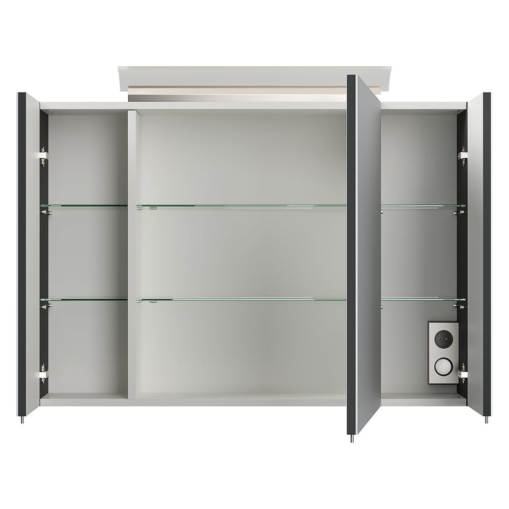 Lomadox Badmöbel Set 2-teilig, Waschtisch 90cm breit mit Waschbecken, in grau inkl. Spiegelschrank